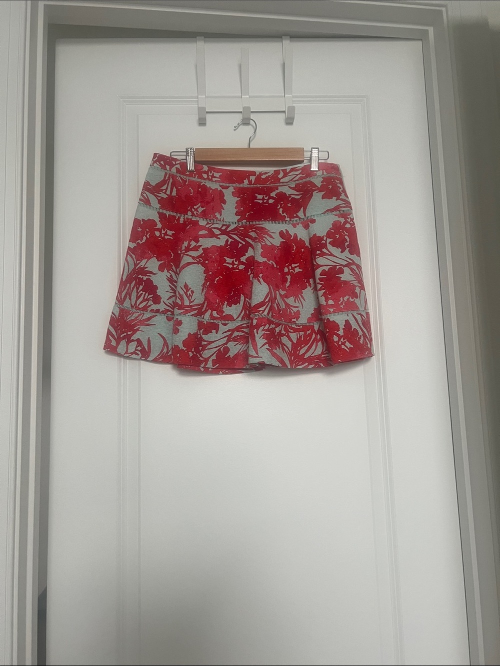 Banana Republic Red Floral Mini Skirt with Light Blue Background